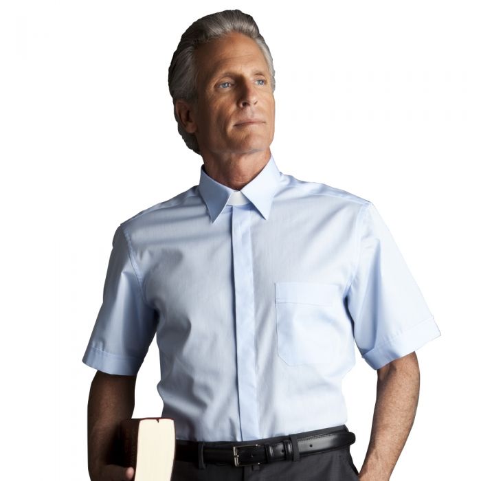 Camicia sacerdote Borghese manica corta puro cotone fil à fil - art. 202