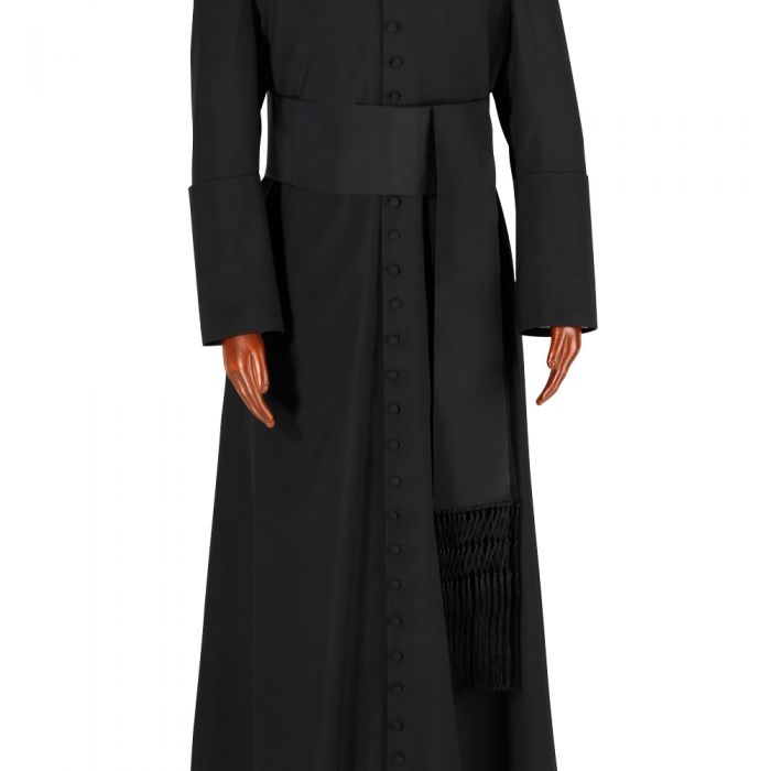 Fascia per veste talare h 15 cm con frangia in misto seta nero