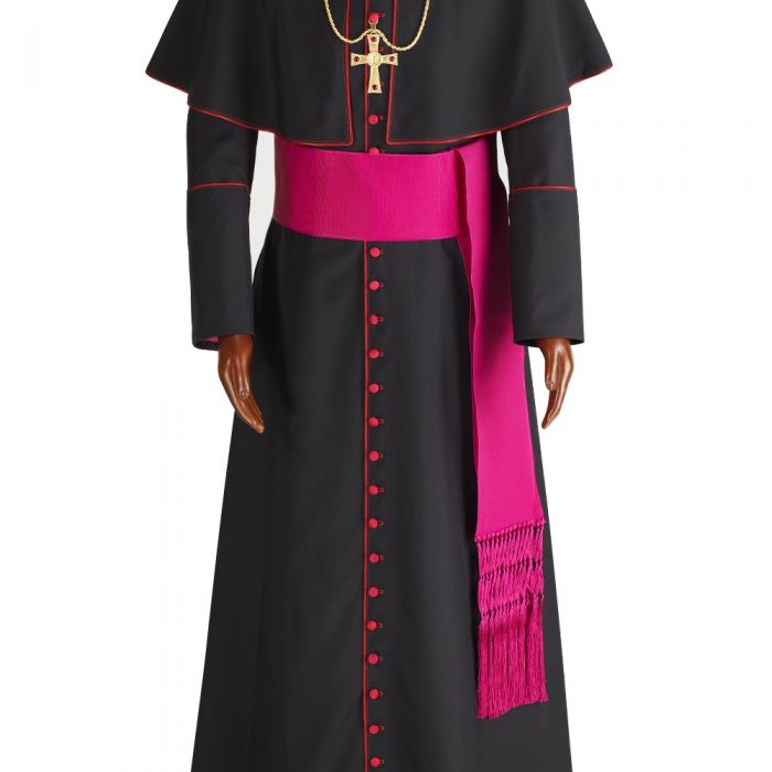 Fascia per veste talare h 13 cm con frangia in misto seta paonazzo