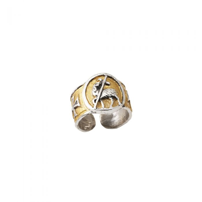 Anello vescovile simbolo AGNELLO art. 6092 in Argento 925 bicolore