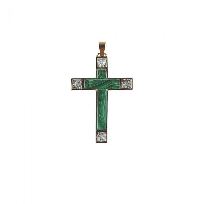 Croce Pettorale in Ag. 925 con pietra malachite - art. PET 700 M