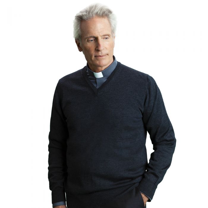 Pullover uomo con collo a V manica lunga in misto lana